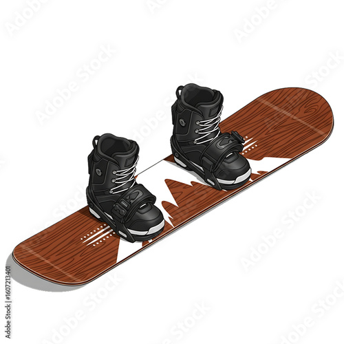 Winter snowboard and boots, symbol of alpine adventure and extreme sports.