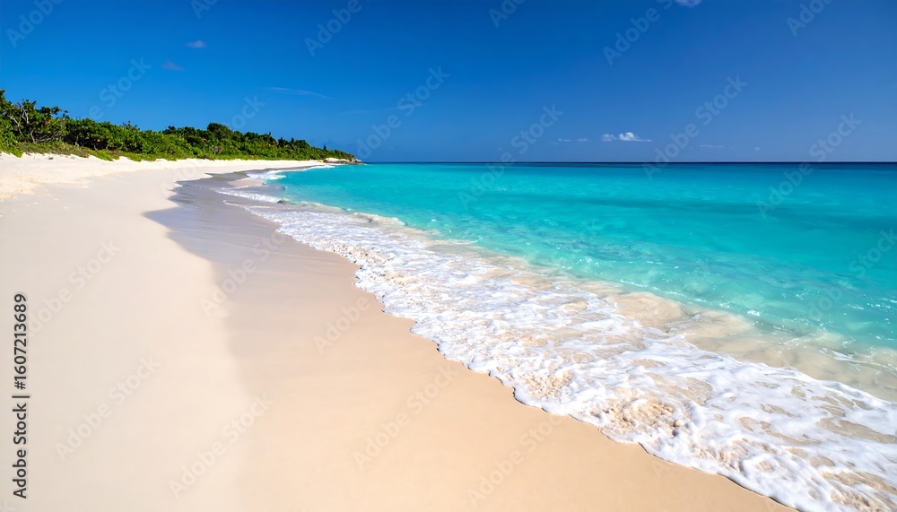 Obraz premium Pristine beach scene under a vibrant blue sky