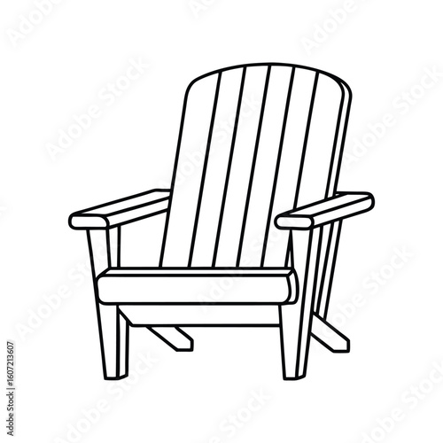 Vector Outline Clip Art of Adirondack Chair Isolated on White Background
