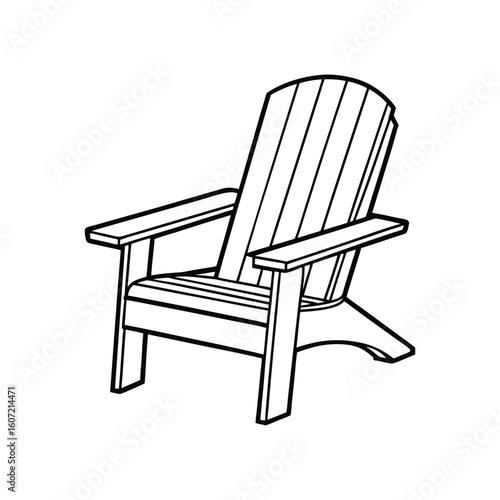 Vector Outline Clip Art of Adirondack Chair Isolated on White Background
