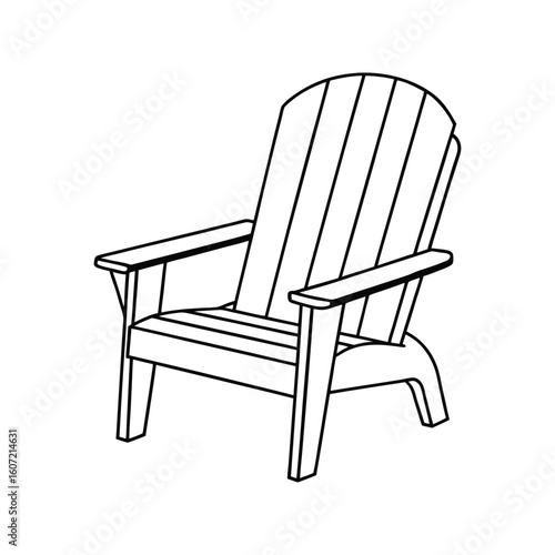 Vector Outline Clip Art of Adirondack Chair Isolated on White Background