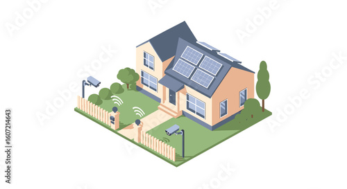 Smart home security and solar power system for modern residential property, ensuring safety and energy efficiency
