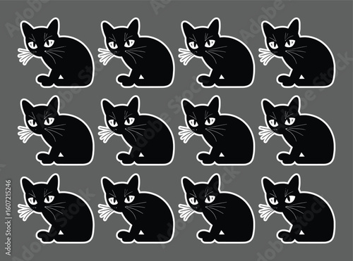 Black feline alert expression whiskers domestic animal vector