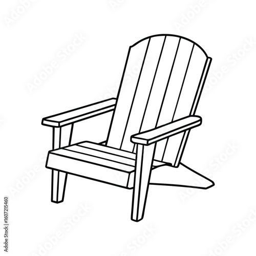 Vector Outline Clip Art of Adirondack Chair Isolated on White Background