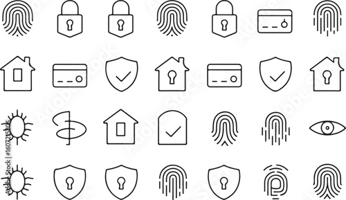 Cybersecurity security icons fingerprint lock shield