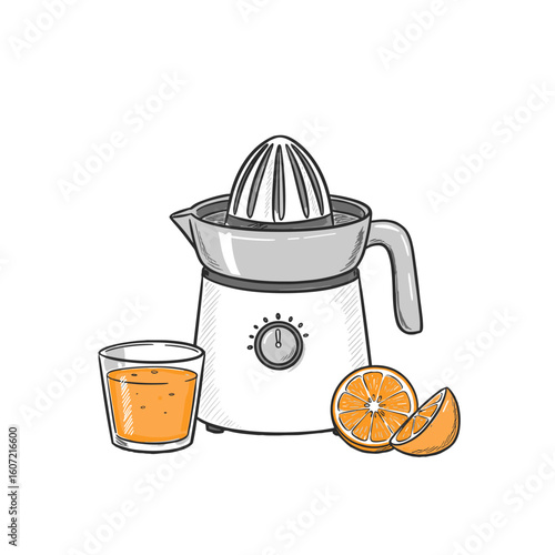 Black and white illustration of citrus juicer isolated on white background