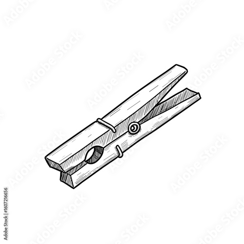 Black and white illustration of clothespin isolated on white background