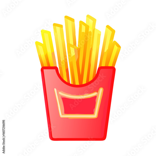 Crispy golden french fries in a red container