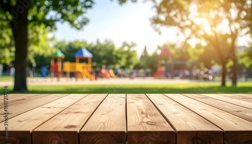 Fototapeta Naklejka Na Ścianę i Meble -  Wooden table top with park background