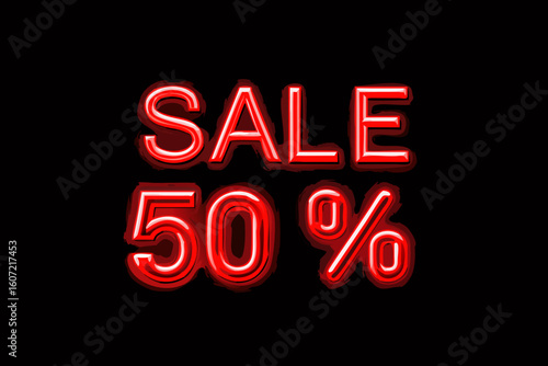 Red neon sale fifty percent off discount announcement
