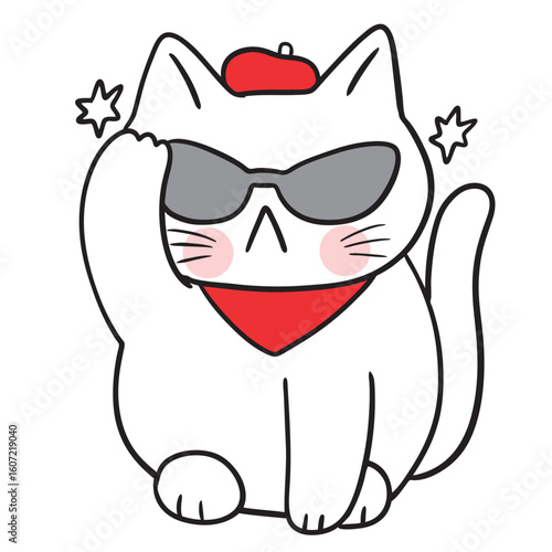 Cartoon Cat Wearing Sunglasses and Beret