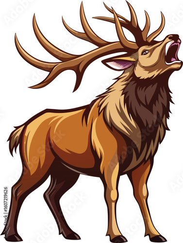 Majestic elk roaring with antlers raised in a forest