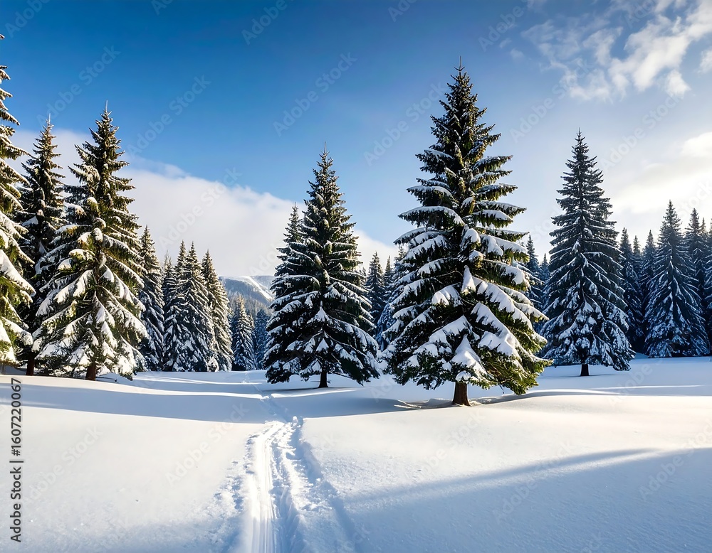 Obraz premium Snowy pine forest, winter landscape