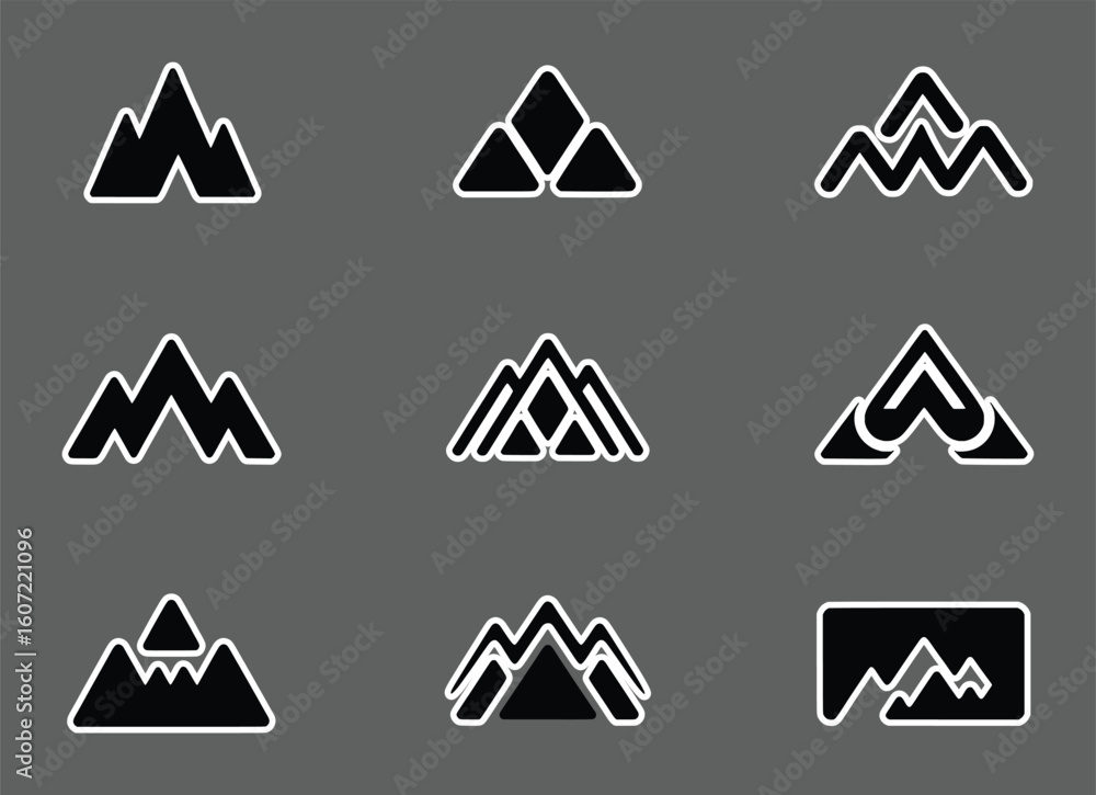 Geometric mountain peaks abstract shapes icons collection vector Geometric mountain peaks abstract shapes icons collection vector