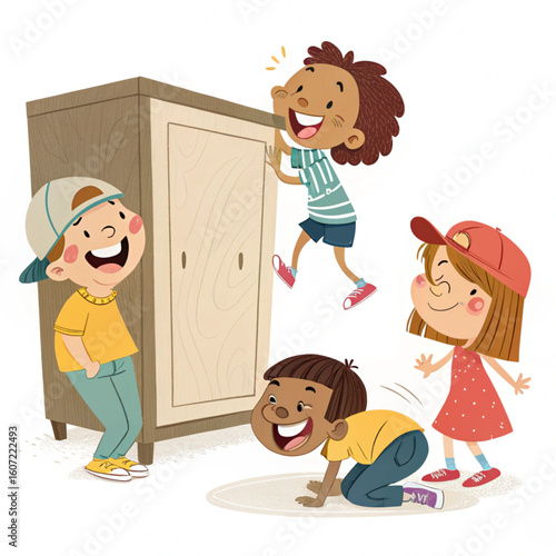 Children playing hide and seek vector illustration