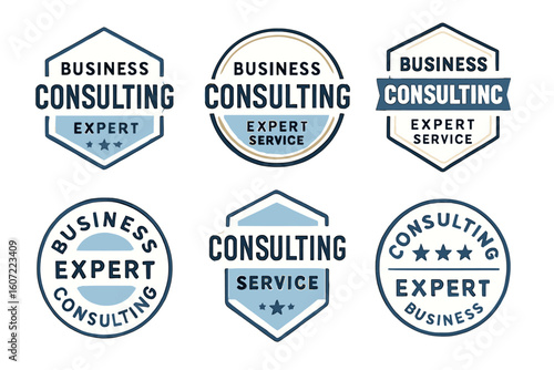 A business consulting expert service badges and professional consultation logos for success.