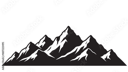 Mountain range vector illustration with snow peaks in black and white