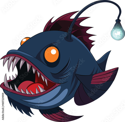 Fearsome anglerfish with glowing lure and sharp teeth