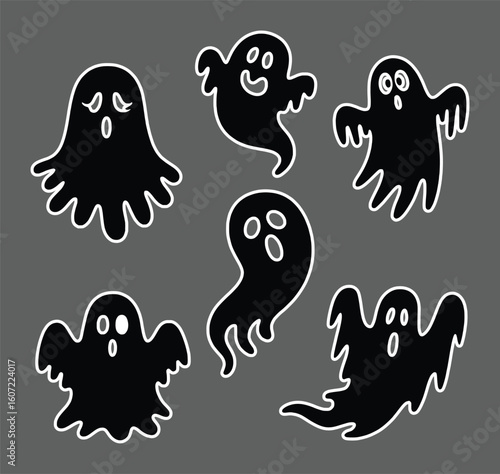 Spooky spectral spirits with expressive faces and flowing forms ghost halloween