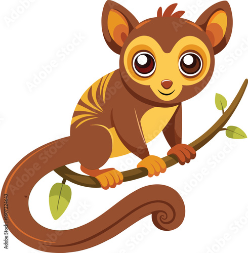 Cute cartoon tarsier clinging to a tree branch