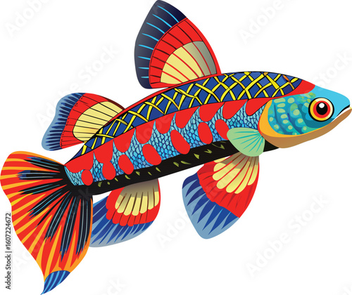 Vibrant colorful tropical fish toy on white background