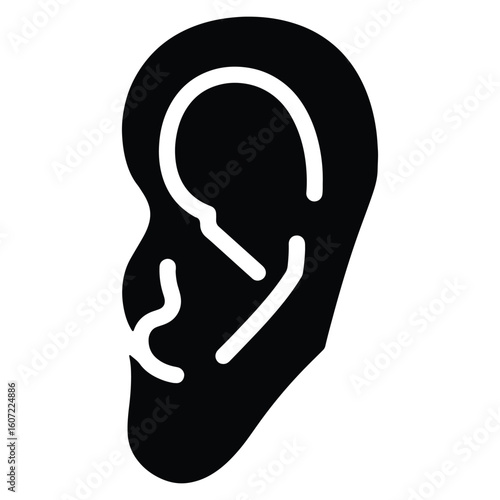 Black and white illustration of a human ear showing inner and outer structures