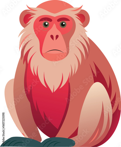 Illustration of a japanese macaque monkey sitting down