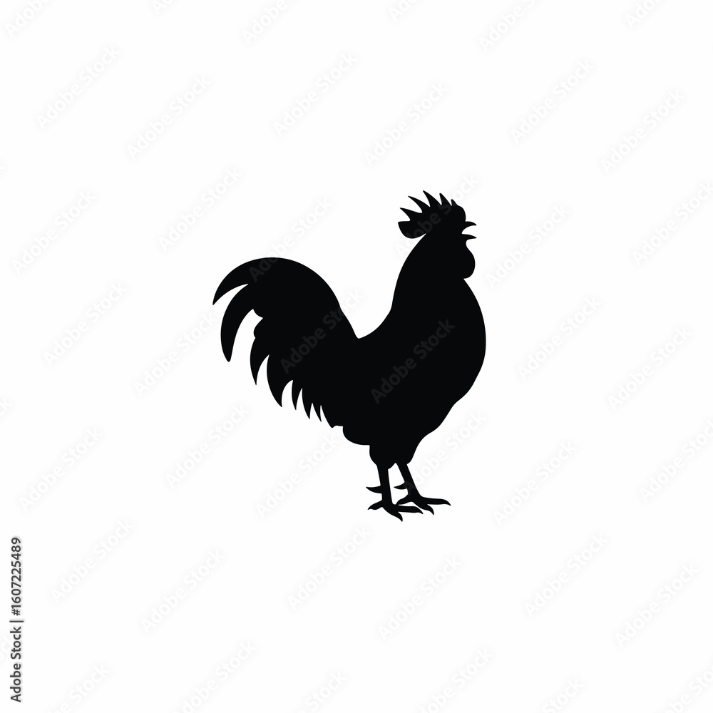 Fototapeta premium Silhouette of a rooster, profile view, simple design, black and white.