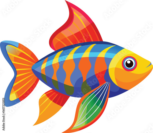 Vibrant cartoon fish with colorful fins and stripes