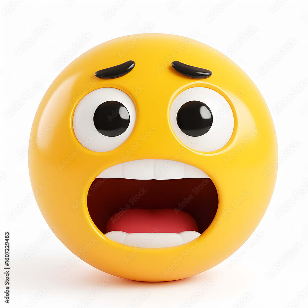 Fototapeta premium 3D Cartoon Shocked Emoji Face – Surprised Expression on White Background