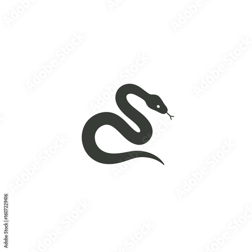 A dark silhouette of a snake coiled and ready to strike, with its tongue sticking out, against a plain white background.