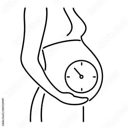 Third Trimester Pregnancy Full Belly with Clock Symbol Representing Time