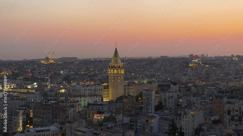 Istanbul Icon Galata Tower in the Sunset Lights Drone Video, Galata Beyoglu, Istanbul Turkiye (Turkey) Istanbul Icon Galata Tower in the Sunset Lights Drone Video, Galata Beyoglu, Istanbul Turkiye (Turkey)