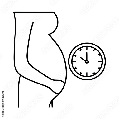 Third Trimester Pregnancy Full Belly with Clock Symbol Representing Time and Due Date