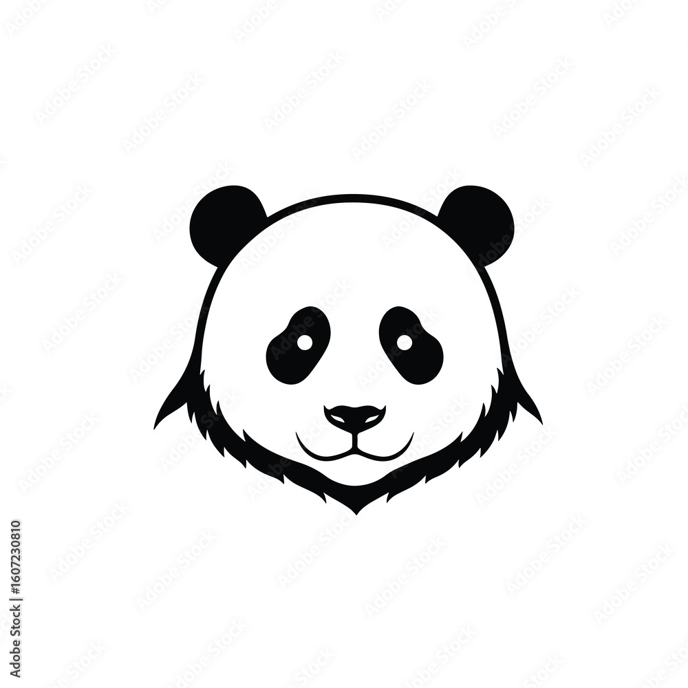 Obraz premium A black and white stylized illustration of a panda bear's head, featuring its distinctive markings and round ears.