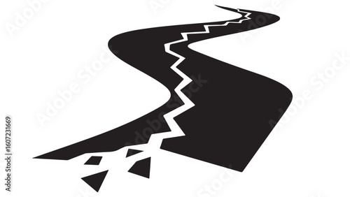 Earthquake crack on ground vector illustration in black and white
