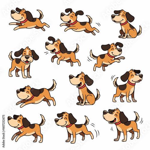Happy brown dog in various poses, playful and energetic