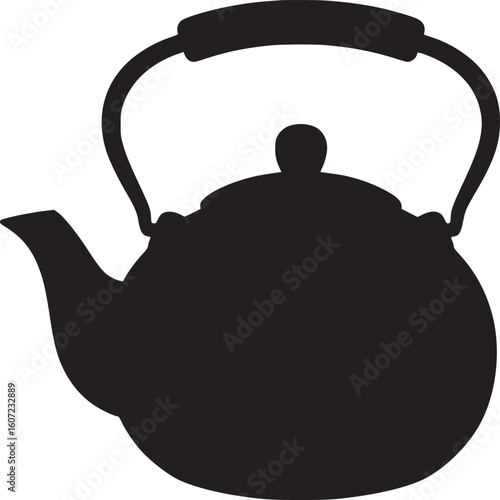 Black tea kettle silhouette vector illustration for kitchenware and beverage design elements