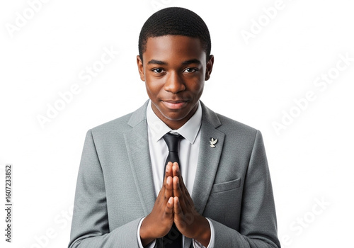 Smiling Young Teen Black Boy in Suit - Confident & Respectful

