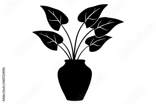 Black silhouette of a potted plant with large leaves