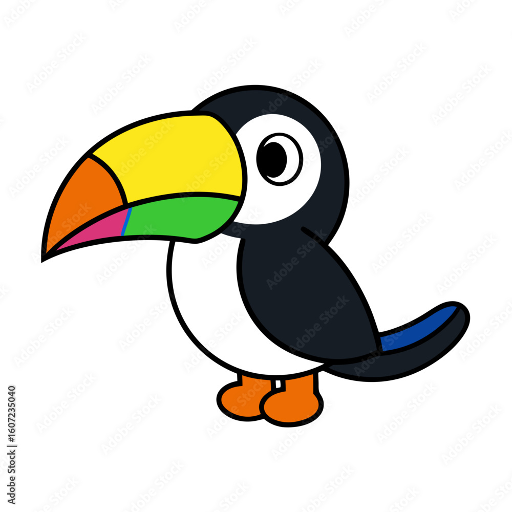Fototapeta premium Adorable cartoon puffin with a colorful beak and bright orange feet