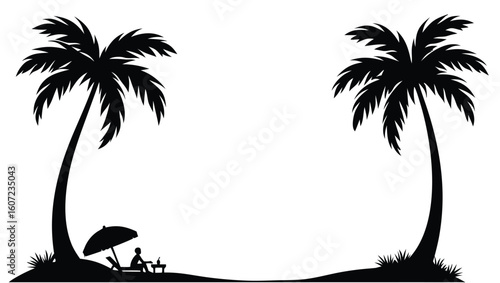 Tropical beach scene with palm trees and person relaxing vacation relaxation