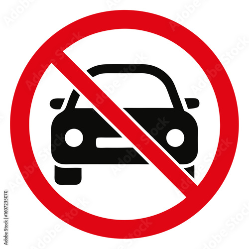 Red prohibition circle with a black car silhouette and a diagonal red bar