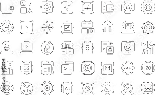 Fintech icons wallet bitcoin graph lock data analysis