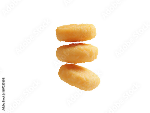 Three Chicken Nuggets Stacked on Transparent Background