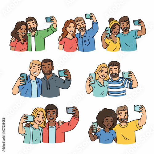Couples taking selfies together, happy moments, friendship