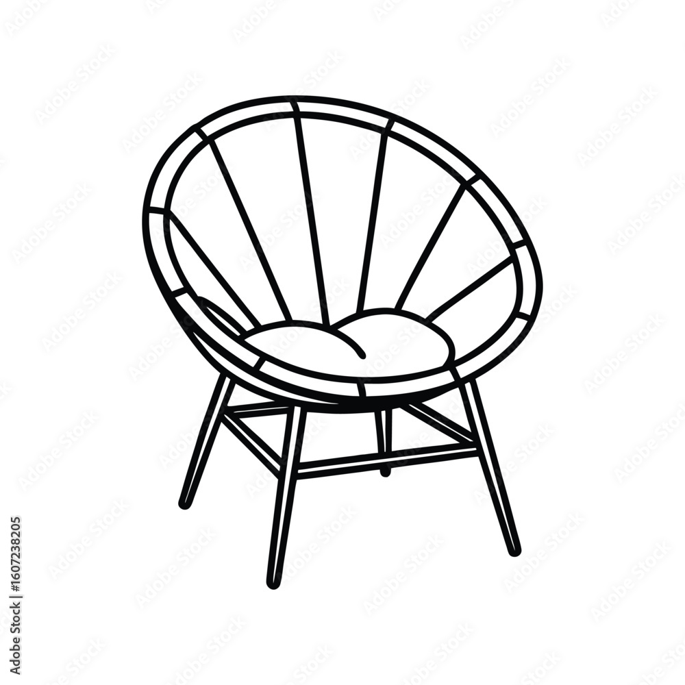 Fototapeta premium Vector Outline Clip Art of Papasan Chair Isolated on White Background 