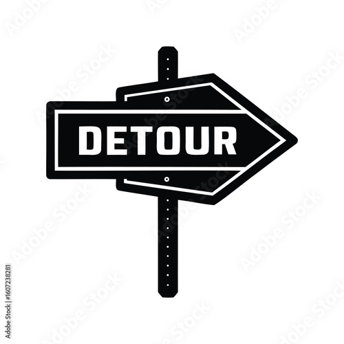 Black and white graphic icon of a detour sign pointing right