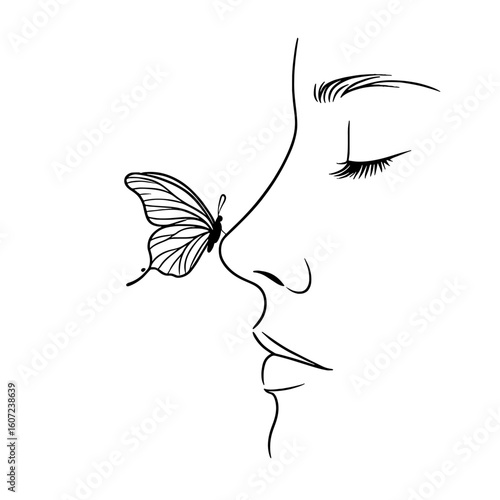 A butterfly landing on a person's nose silhouette with transparent background insect animal