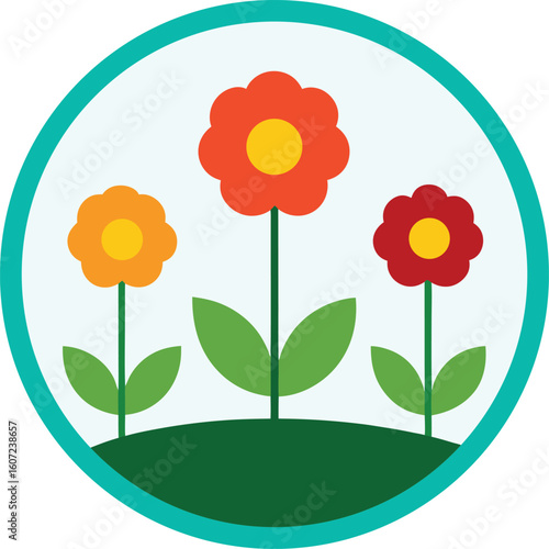 cartoon garden flower trio in a circle